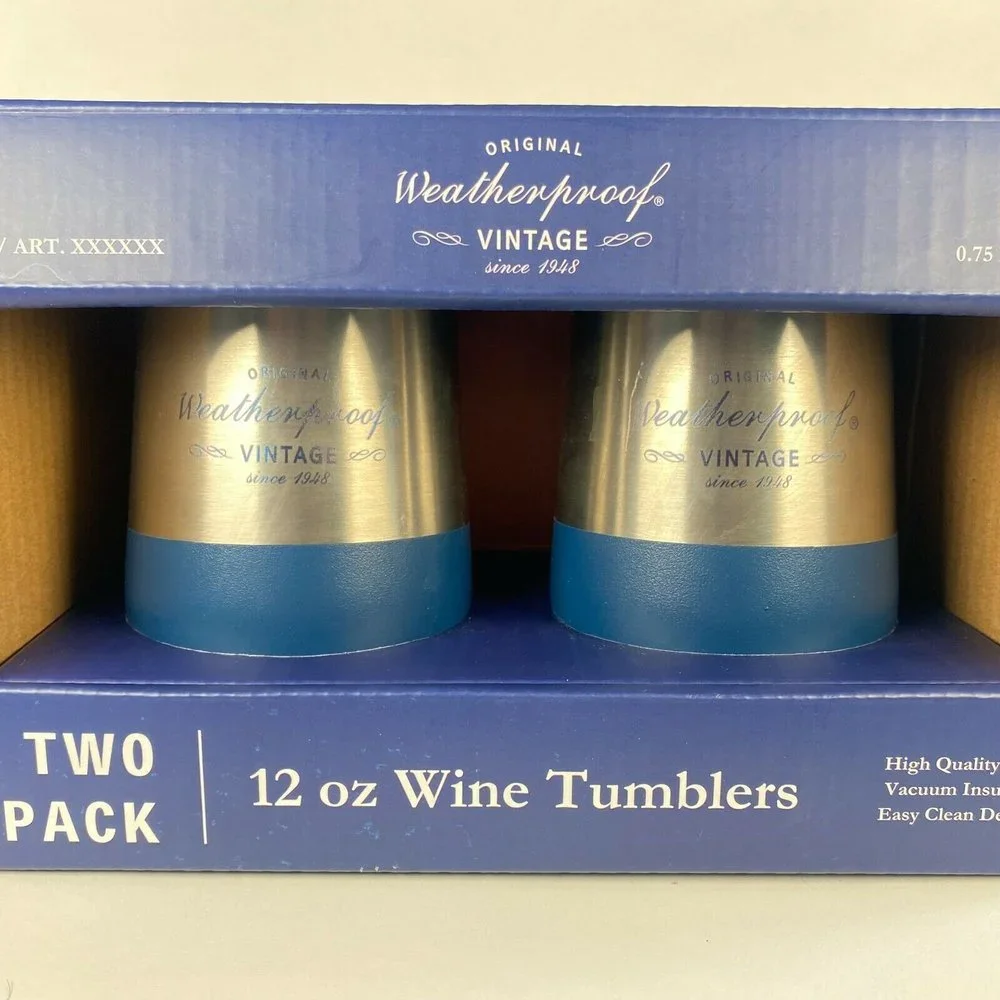 *NEW* 12oz Steel Metal WINE TUMBLERS! Set of 2 Blue Pair Camping Hiking Picnic - Picture 10 of 11